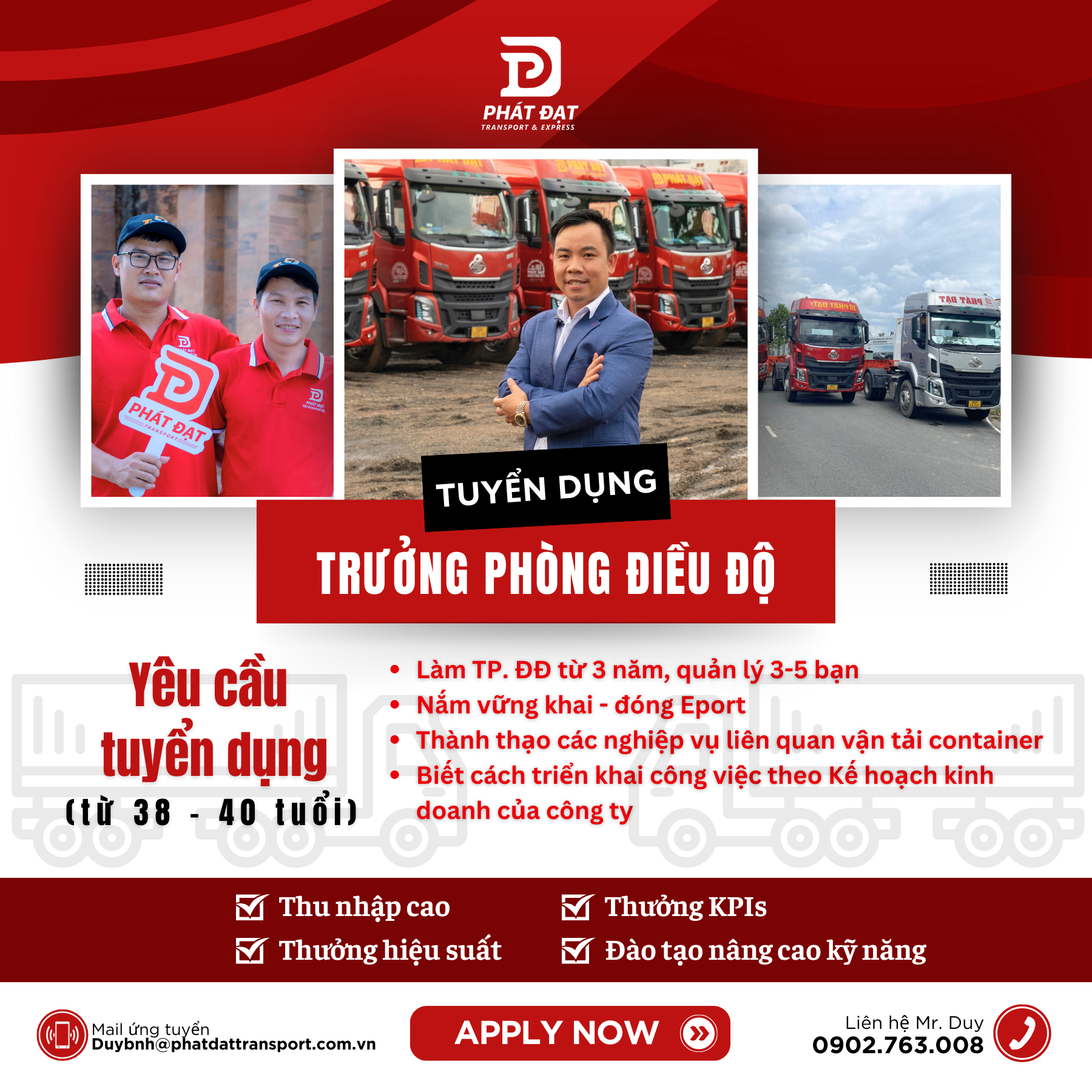 Tuyển trưởng phòng điều độ xe container
