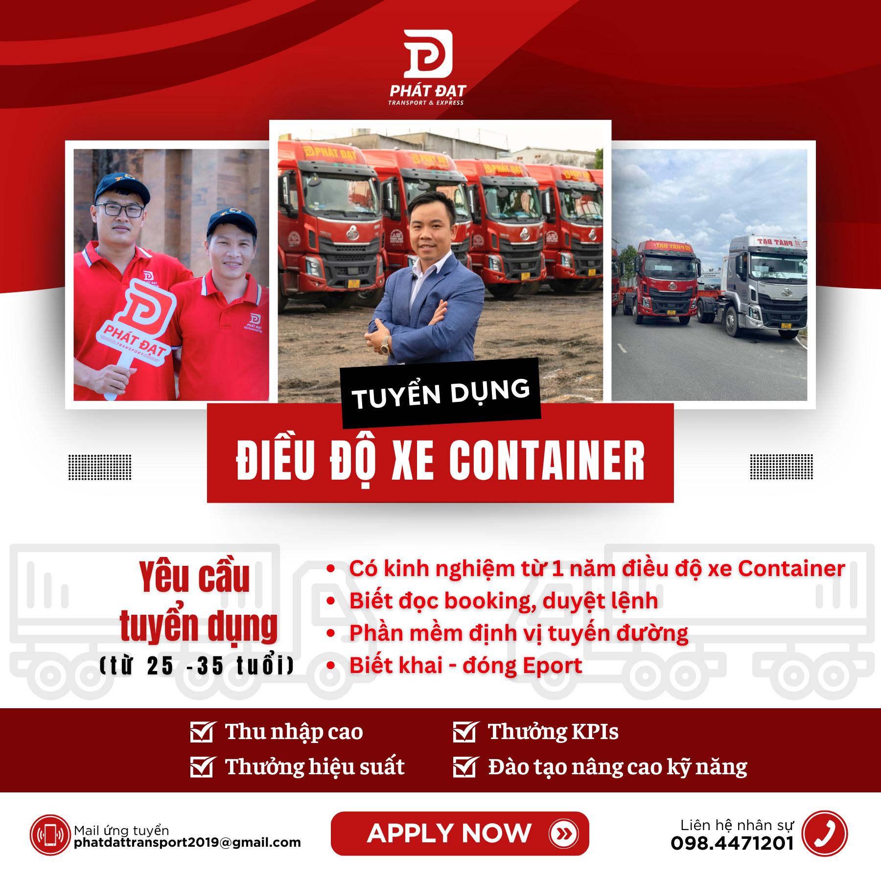 Tuyển 03 Điều độ xe container nội địa Bắc Nam