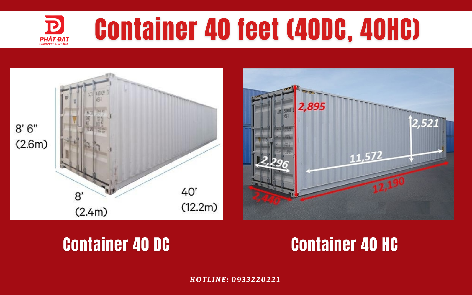 Kích thước container 40 DC, HC