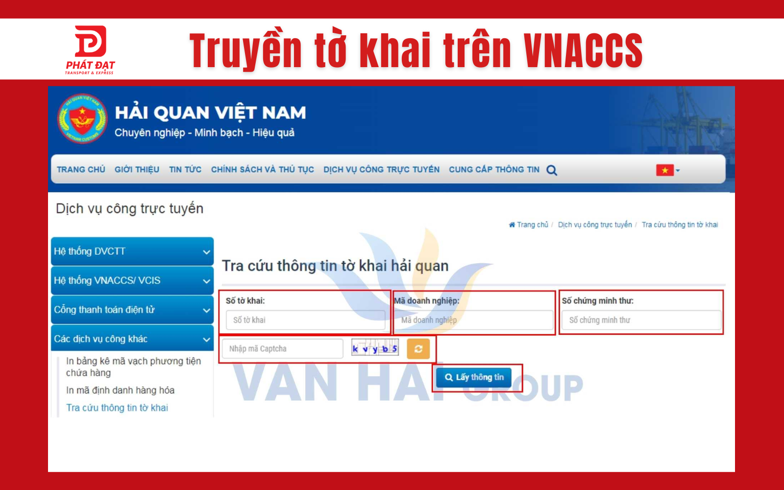 Truyền tờ khai trên VNACCS